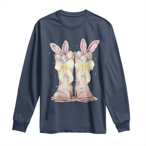 Funny Easter Day Cowgirl Egg Cowboy Boots Long Sleeve Shirt TS11 Navy Print Your Wear