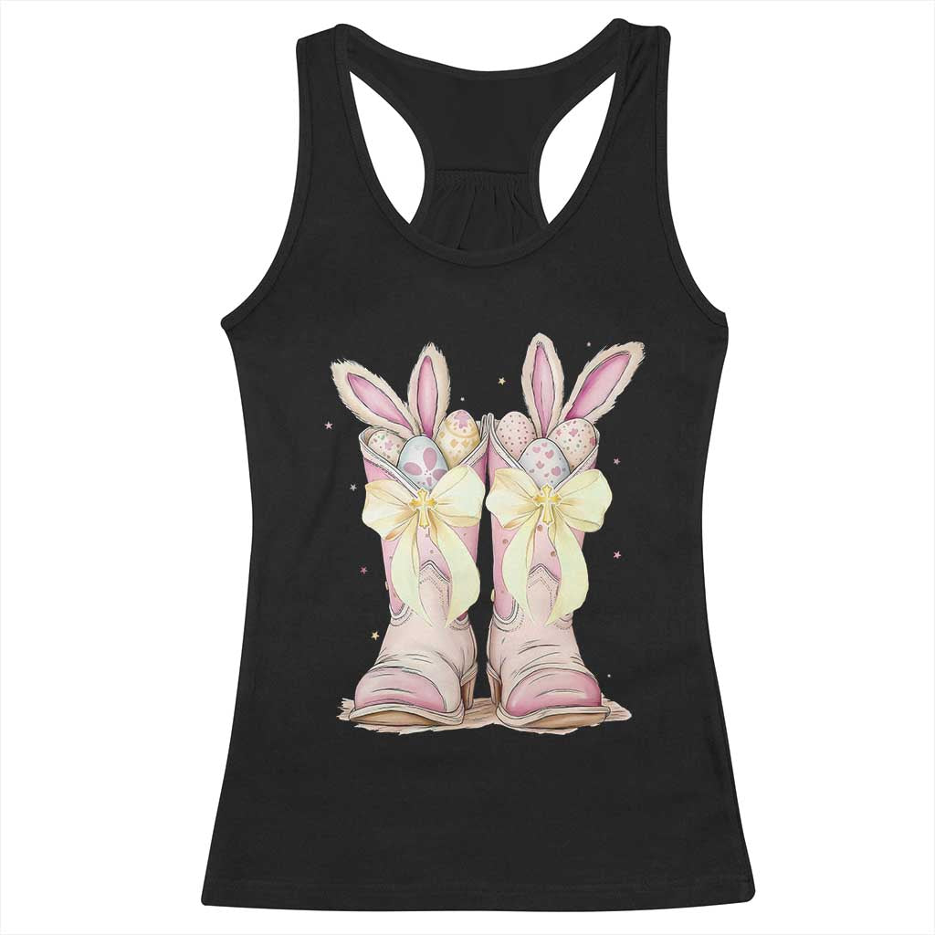 Funny Easter Day Cowgirl Egg Cowboy Boots Racerback Tank Top TS11 Black Print Your Wear