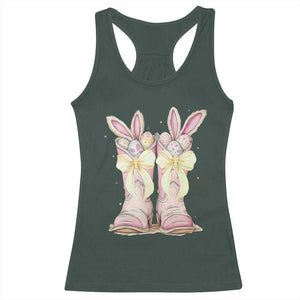 Funny Easter Day Cowgirl Egg Cowboy Boots Racerback Tank Top TS11 Dark Forest Green Print Your Wear