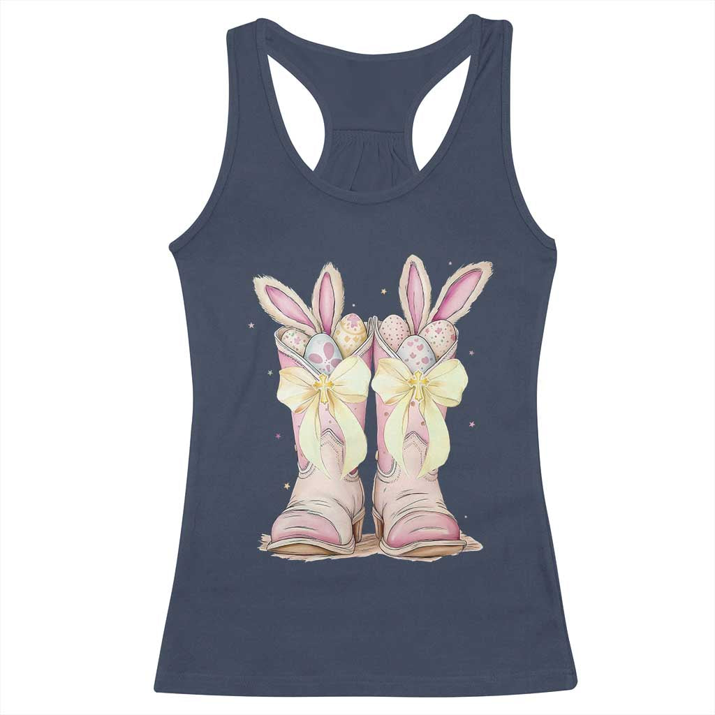 Funny Easter Day Cowgirl Egg Cowboy Boots Racerback Tank Top TS11 Navy Print Your Wear