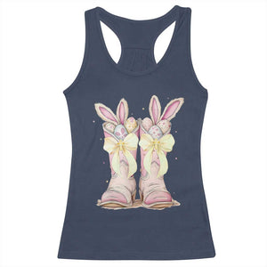 Funny Easter Day Cowgirl Egg Cowboy Boots Racerback Tank Top TS11 Navy Print Your Wear