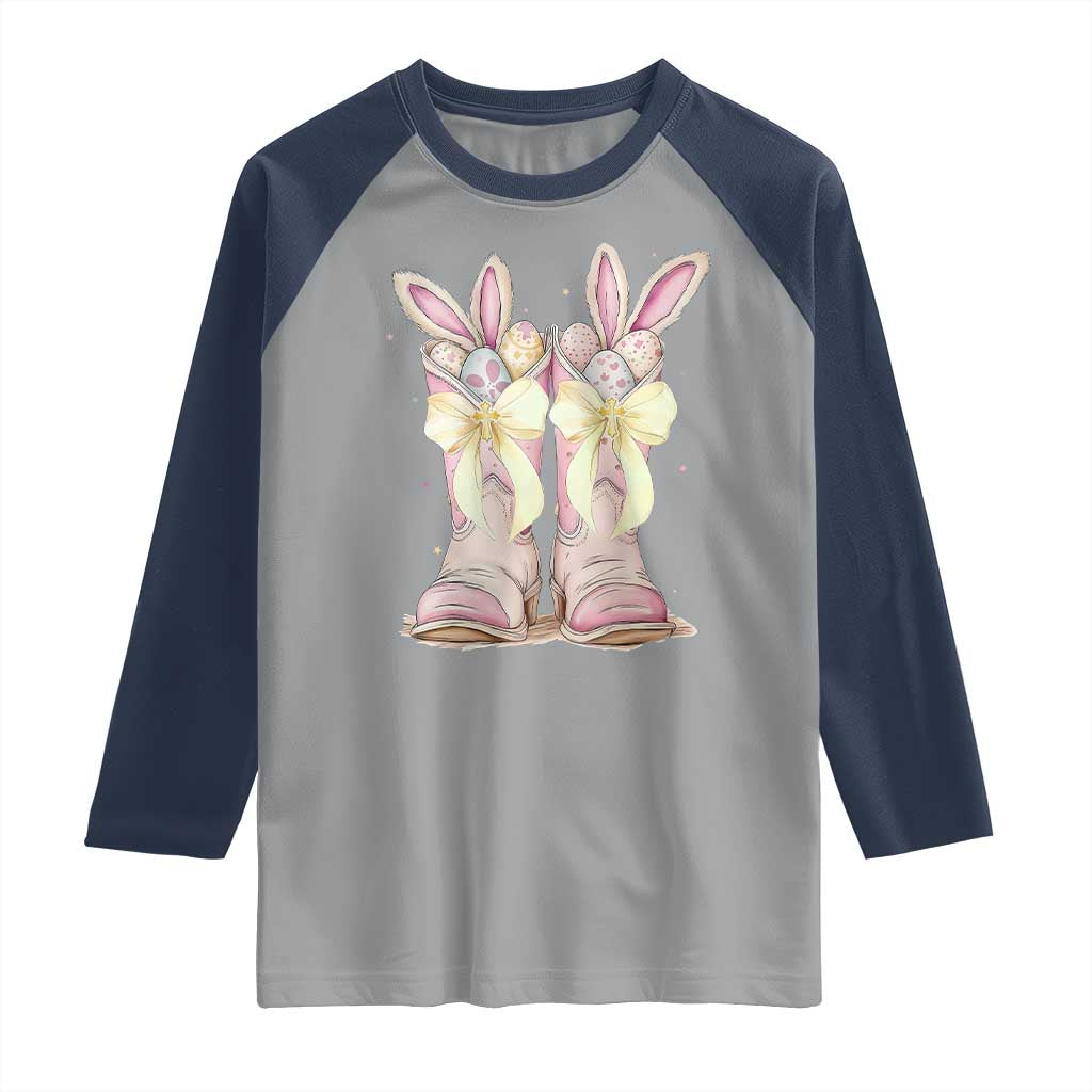 Funny Easter Day Cowgirl Egg Cowboy Boots Raglan Shirt TS11 Sport Gray Navy Print Your Wear