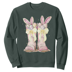 Funny Easter Day Cowgirl Egg Cowboy Boots Sweatshirt TS11 Dark Forest Green Print Your Wear