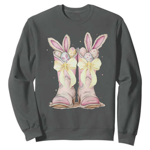 Funny Easter Day Cowgirl Egg Cowboy Boots Sweatshirt TS11 Dark Heather Print Your Wear