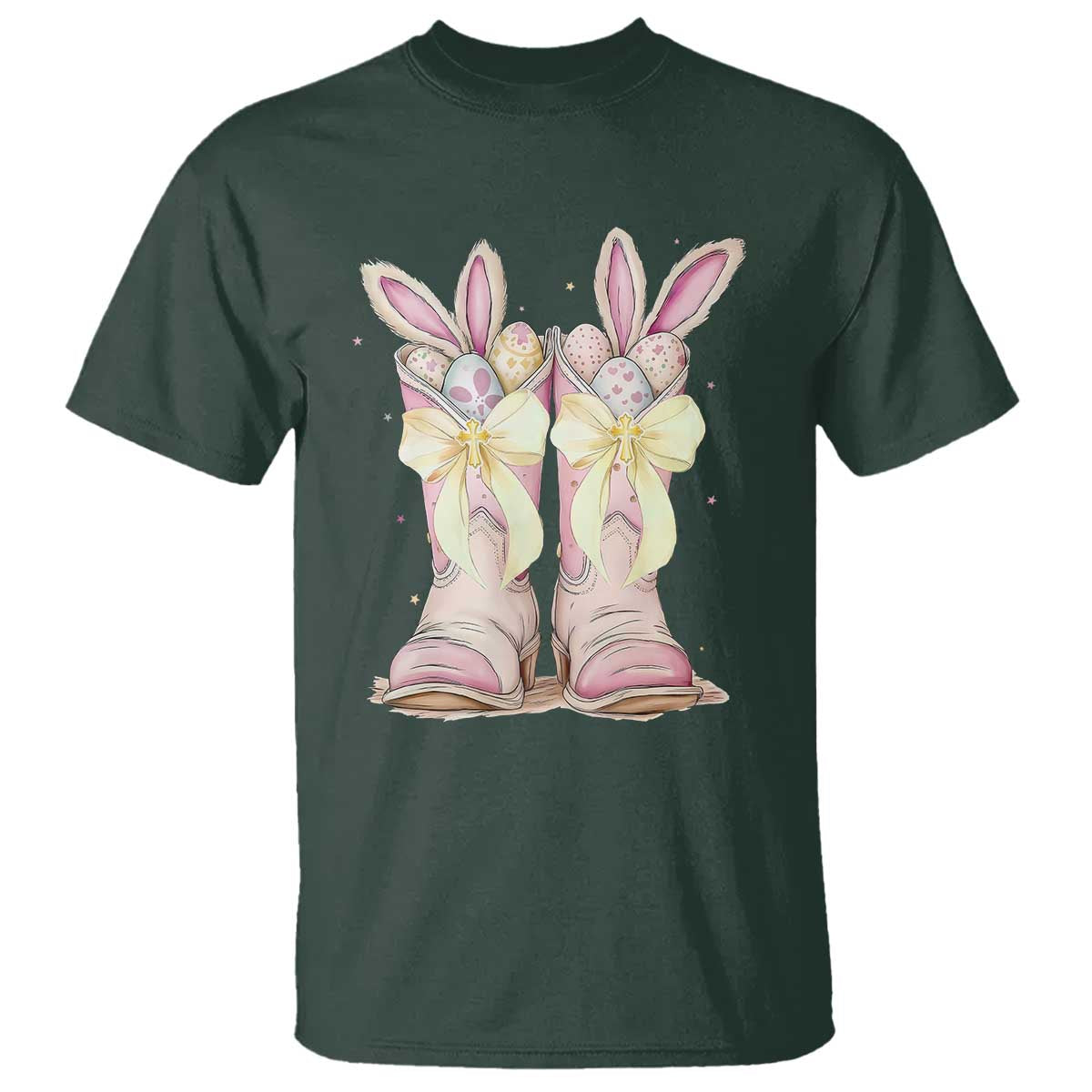 Funny Easter Day Cowgirl Egg Cowboy Boots T Shirt TS11 Dark Forest Green Print Your Wear