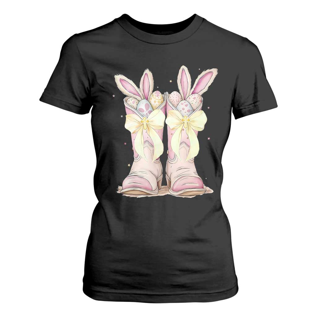 Funny Easter Day Cowgirl Egg Cowboy Boots T Shirt For Women TS11 Black Print Your Wear