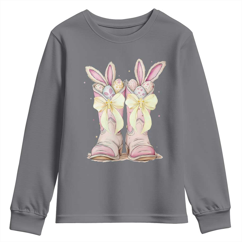 Funny Easter Day Cowgirl Egg Cowboy Boots Youth Sweatshirt TS11 Charcoal Print Your Wear