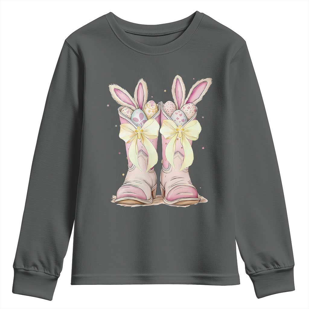 Funny Easter Day Cowgirl Egg Cowboy Boots Youth Sweatshirt TS11 Dark Heather Print Your Wear