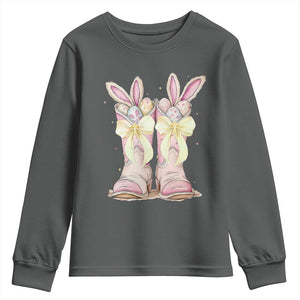 Funny Easter Day Cowgirl Egg Cowboy Boots Youth Sweatshirt TS11 Dark Heather Print Your Wear