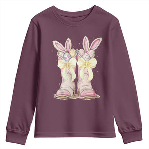 Funny Easter Day Cowgirl Egg Cowboy Boots Youth Sweatshirt TS11 Maroon Print Your Wear