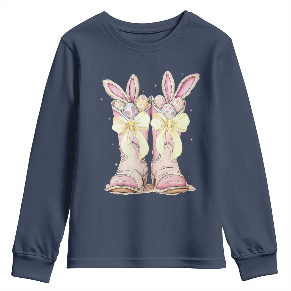 Funny Easter Day Cowgirl Egg Cowboy Boots Youth Sweatshirt TS11 Navy Print Your Wear