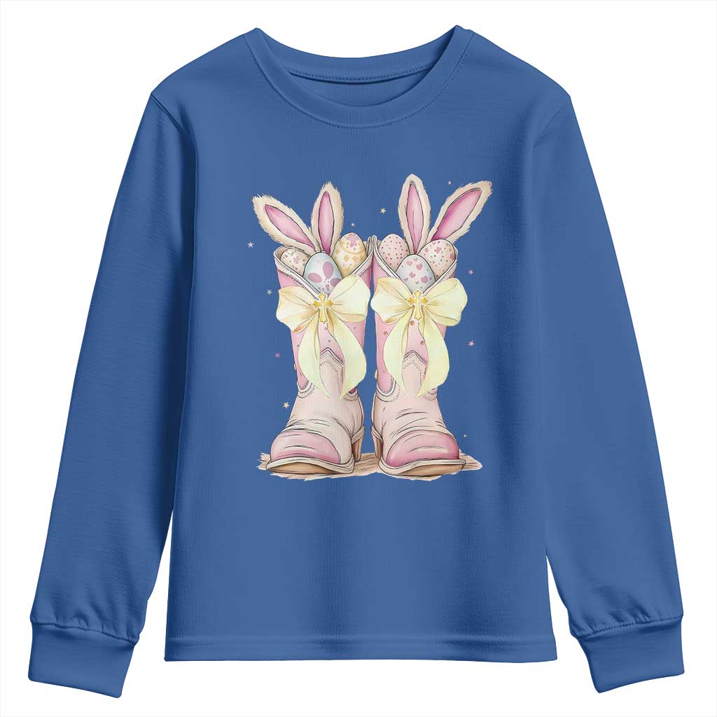 Funny Easter Day Cowgirl Egg Cowboy Boots Youth Sweatshirt TS11 Royal Blue Print Your Wear