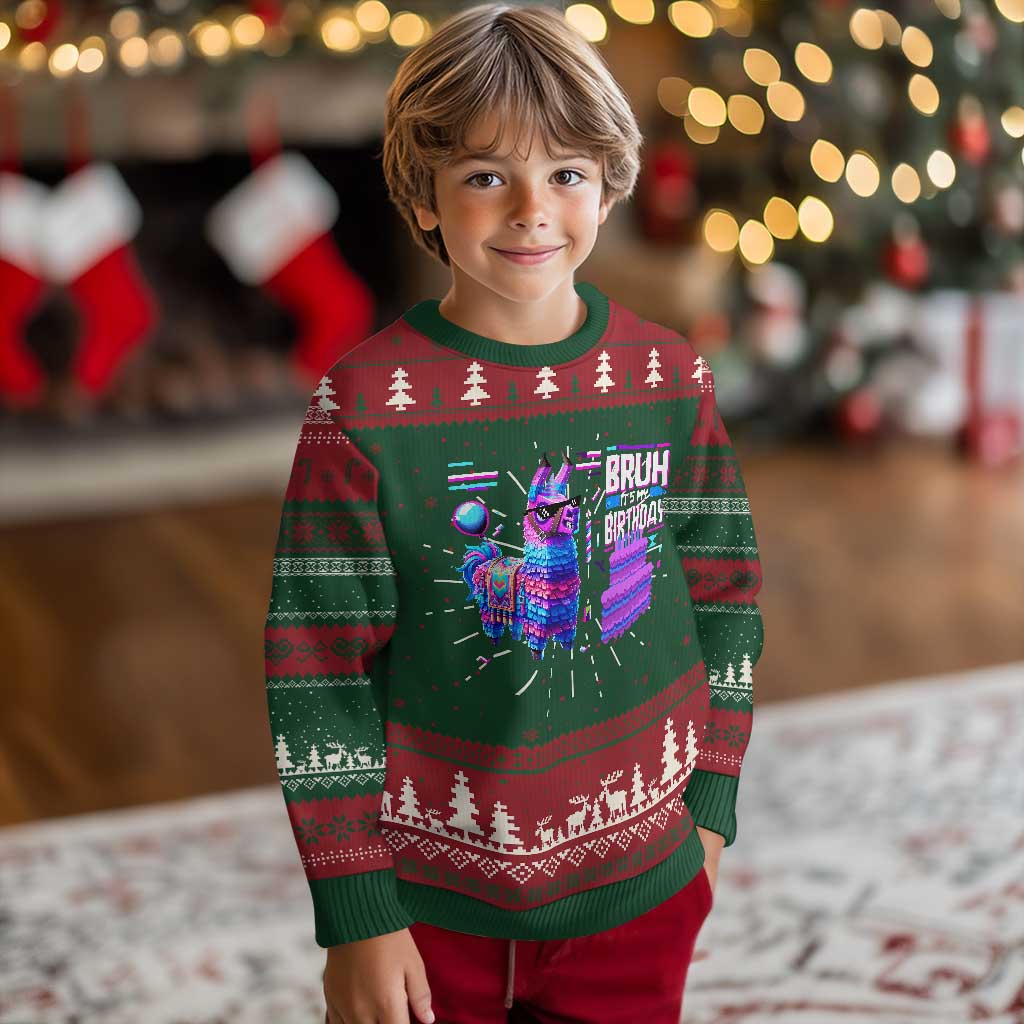 Funny Bruh It's My Birthday Knit Sweatshirt Llama Pinata Gaming Bday TS11 Christmas Print Your Wear