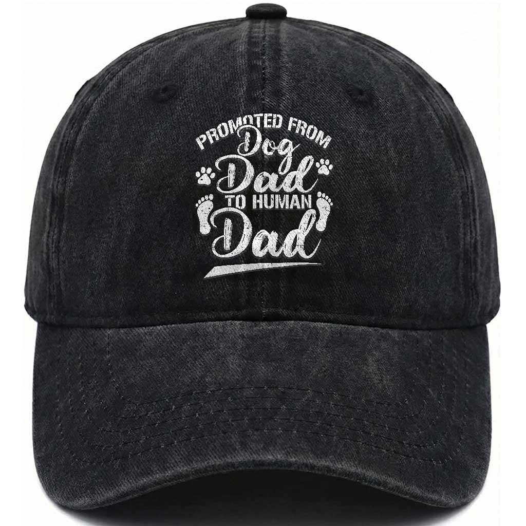 Funny Promoted From Dog Dad To Human Dad Washed Cotton Baseball Cap New Father Paw Father's Day