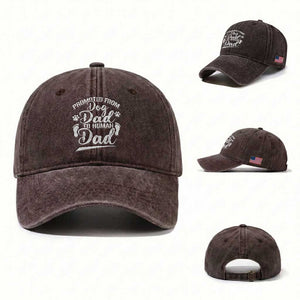 Funny Promoted From Dog Dad To Human Dad Washed Cotton Baseball Cap New Father Paw Father's Day