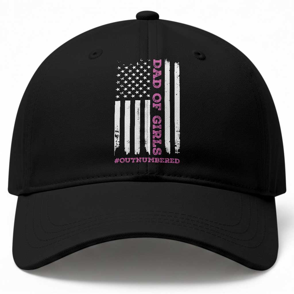 Funny Dad Of Girls Outnumbered Baseball Cap Vintage American Flag Father's Day TS11 Print Your Wear