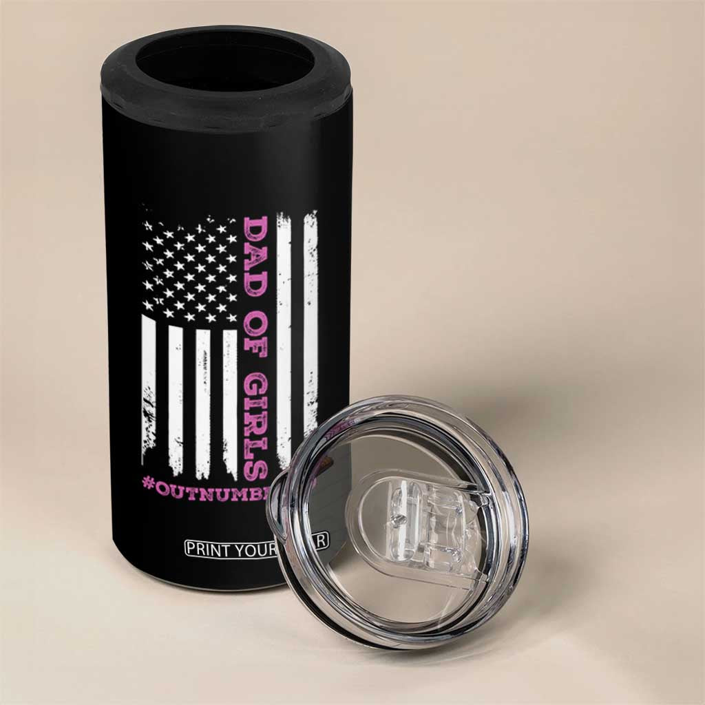 Funny Dad Of Girls Outnumbered 4 in 1 Can Cooler Tumbler Vintage American Flag Father's Day TS11 Print Your Wear