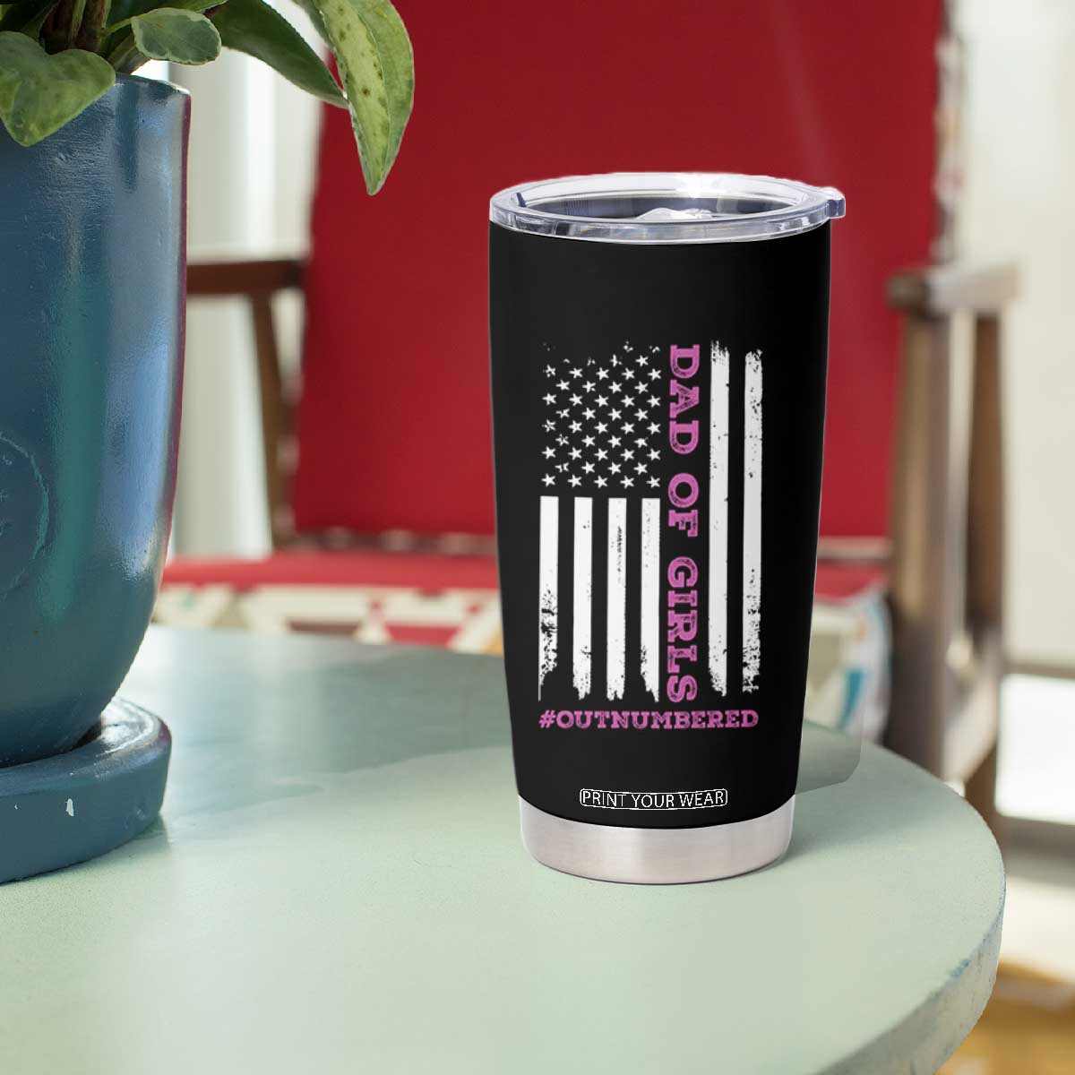 Funny Dad Of Girls Outnumbered Tumbler Cup Vintage American Flag Father's Day TS11 Print Your Wear