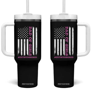 Funny Dad Of Girls Outnumbered Tumbler With Handle Vintage American Flag Father's Day TS11 One Size: 40 oz Black Print Your Wear