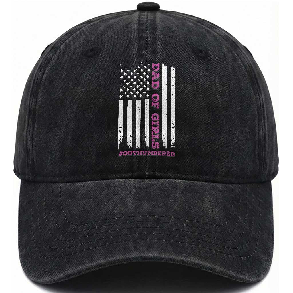 Funny Dad Of Girls Outnumbered Washed Cotton Baseball Cap Vintage American Flag Father's Day TS11 Print Your Wear