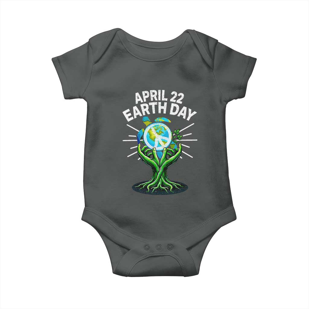 Happy Earth Day April 22 Baby Onesie Restore Earth Sea Turtle Tree Peace Sign TS11 Dark Heather Print Your Wear