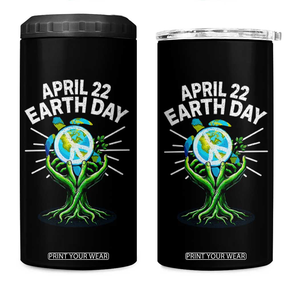 Happy Earth Day April 22 4 in 1 Can Cooler Tumbler Restore Earth Sea Turtle Tree Peace Sign TS11 One Size: 16 oz Black Print Your Wear