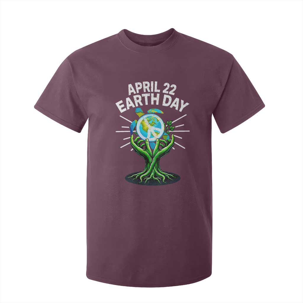 Happy Earth Day April 22 T Shirt For Kid Restore Earth Sea Turtle Tree Peace Sign TS11 Maroon Print Your Wear