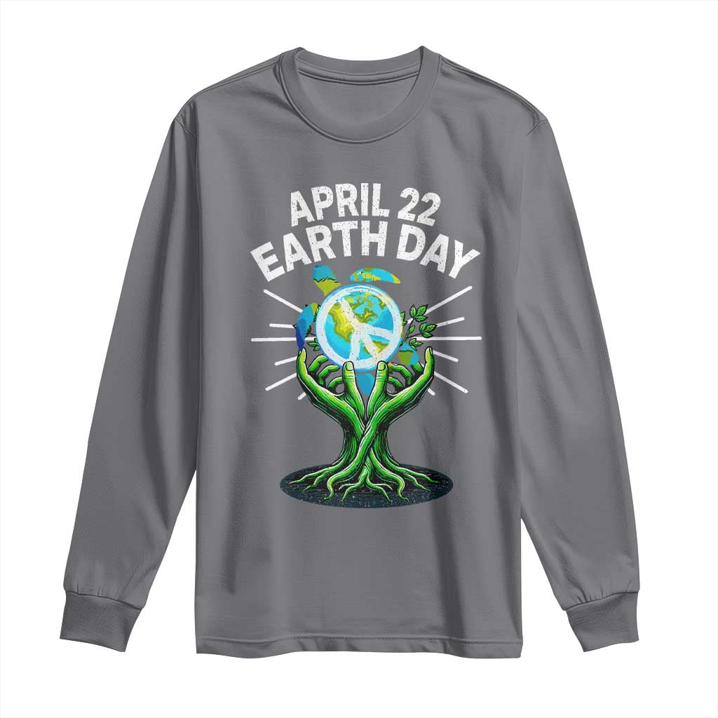 Happy Earth Day April 22 Long Sleeve Shirt Restore Earth Sea Turtle Tree Peace Sign TS11 Charcoal Print Your Wear