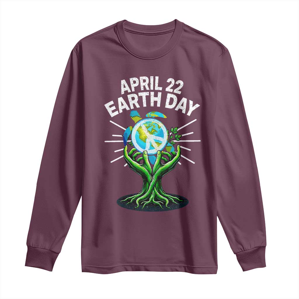 Happy Earth Day April 22 Long Sleeve Shirt Restore Earth Sea Turtle Tree Peace Sign TS11 Maroon Print Your Wear