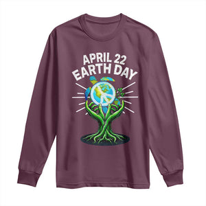 Happy Earth Day April 22 Long Sleeve Shirt Restore Earth Sea Turtle Tree Peace Sign TS11 Maroon Print Your Wear