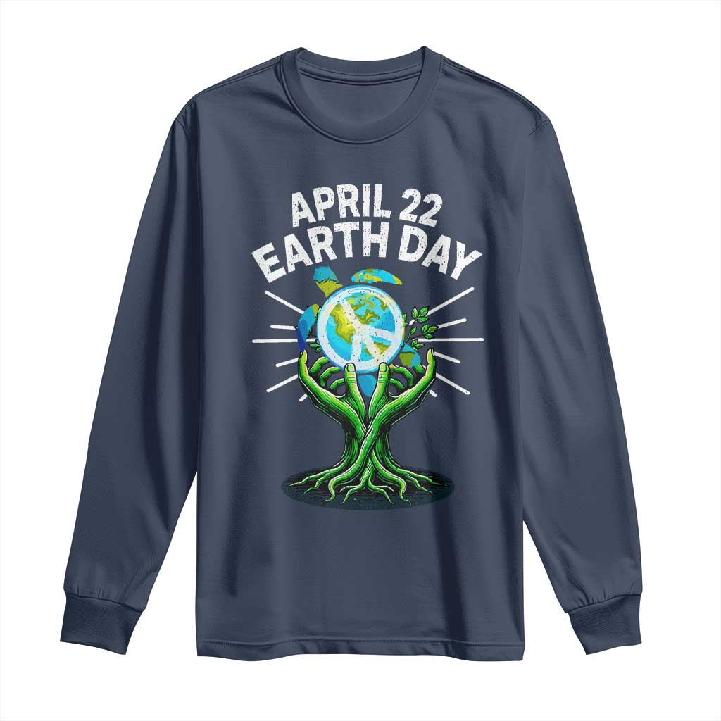 Happy Earth Day April 22 Long Sleeve Shirt Restore Earth Sea Turtle Tree Peace Sign TS11 Navy Print Your Wear