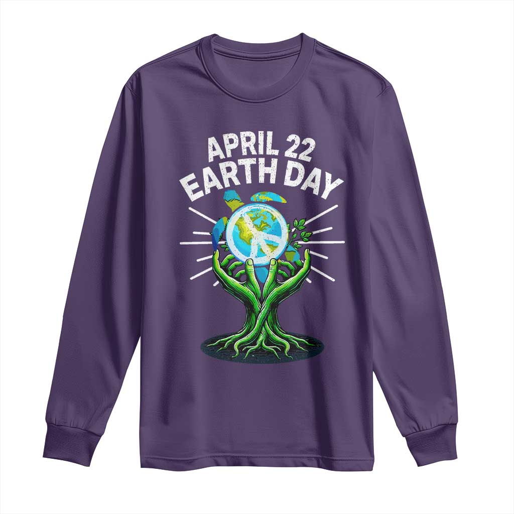 Happy Earth Day April 22 Long Sleeve Shirt Restore Earth Sea Turtle Tree Peace Sign TS11 Purple Print Your Wear