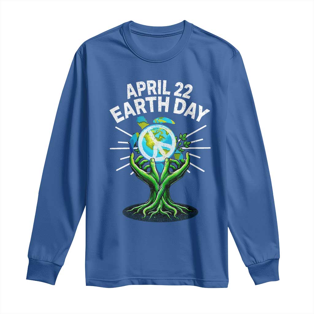 Happy Earth Day April 22 Long Sleeve Shirt Restore Earth Sea Turtle Tree Peace Sign TS11 Royal Blue Print Your Wear