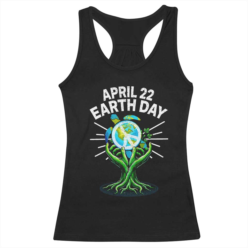 Happy Earth Day April 22 Racerback Tank Top Restore Earth Sea Turtle Tree Peace Sign TS11 Black Print Your Wear