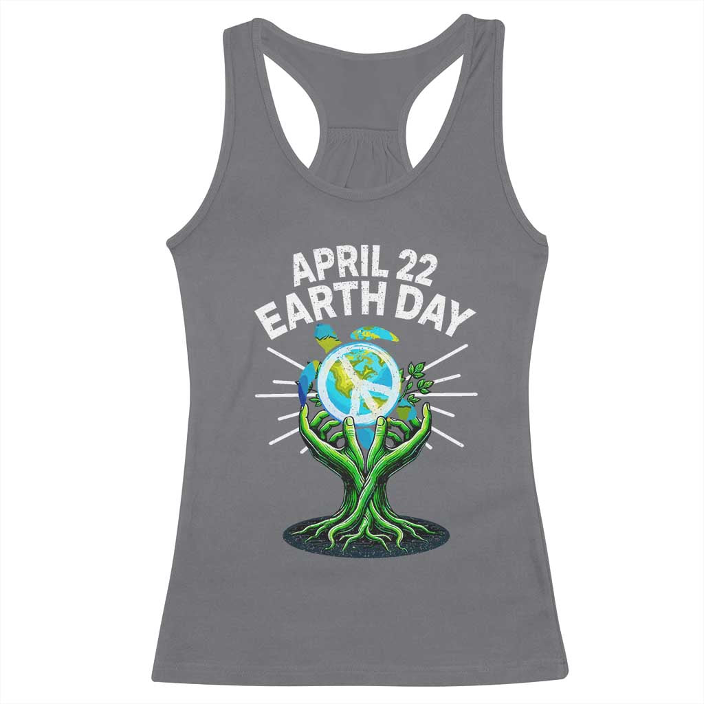 Happy Earth Day April 22 Racerback Tank Top Restore Earth Sea Turtle Tree Peace Sign TS11 Charcoal Print Your Wear