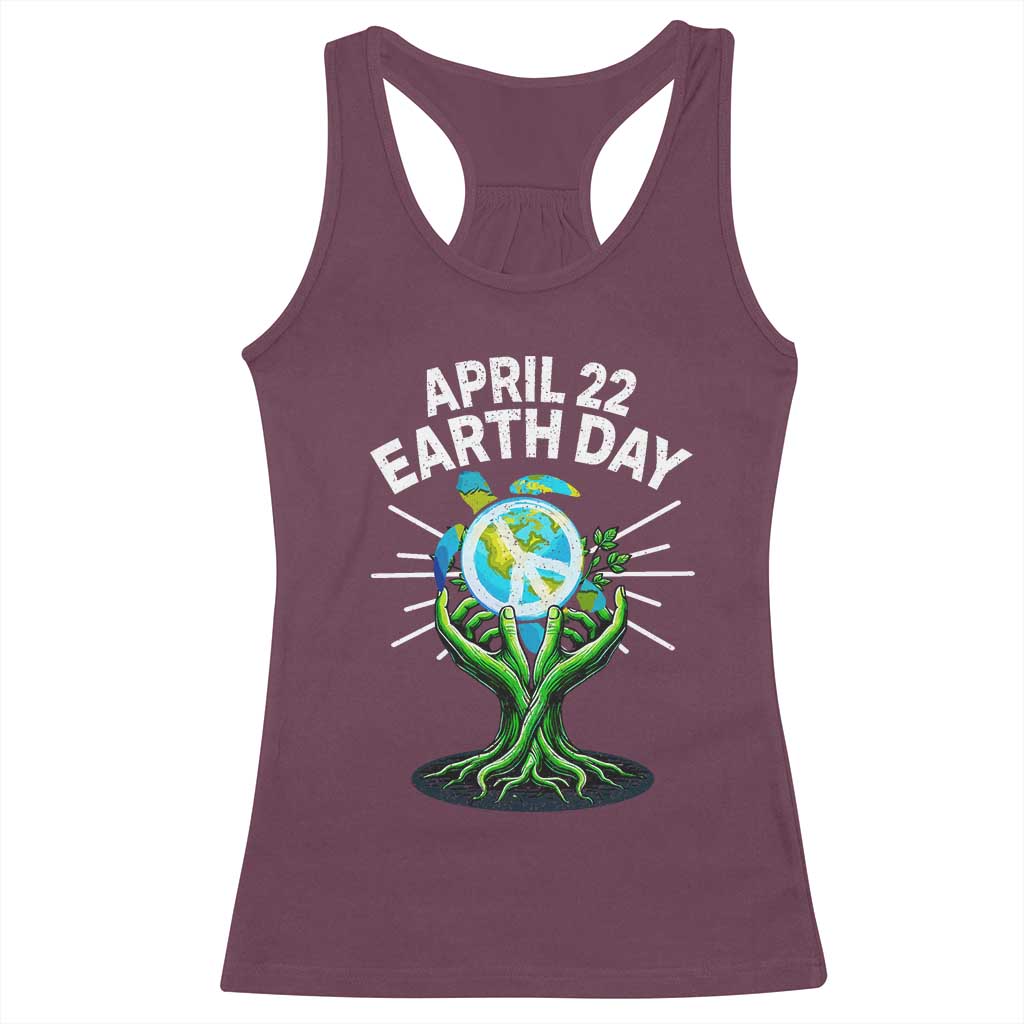 Happy Earth Day April 22 Racerback Tank Top Restore Earth Sea Turtle Tree Peace Sign TS11 Maroon Print Your Wear