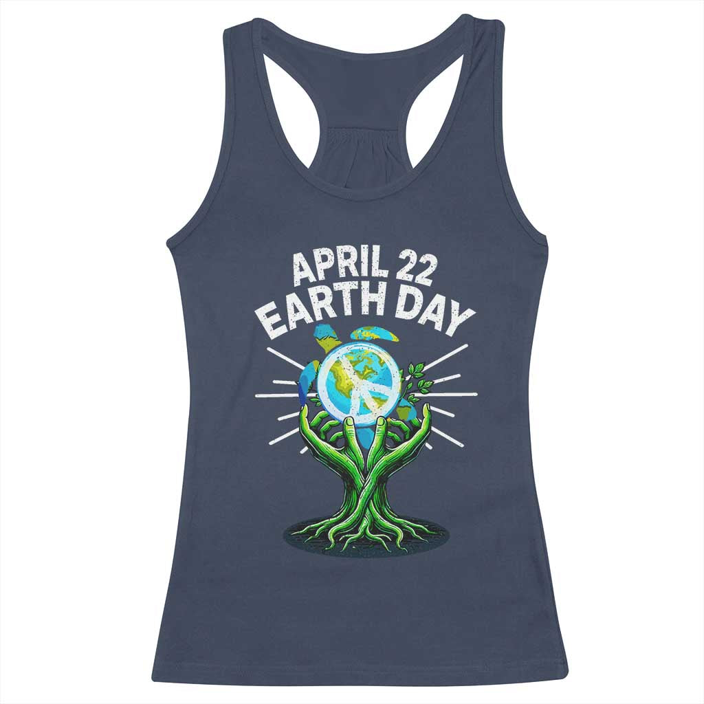 Happy Earth Day April 22 Racerback Tank Top Restore Earth Sea Turtle Tree Peace Sign TS11 Navy Print Your Wear