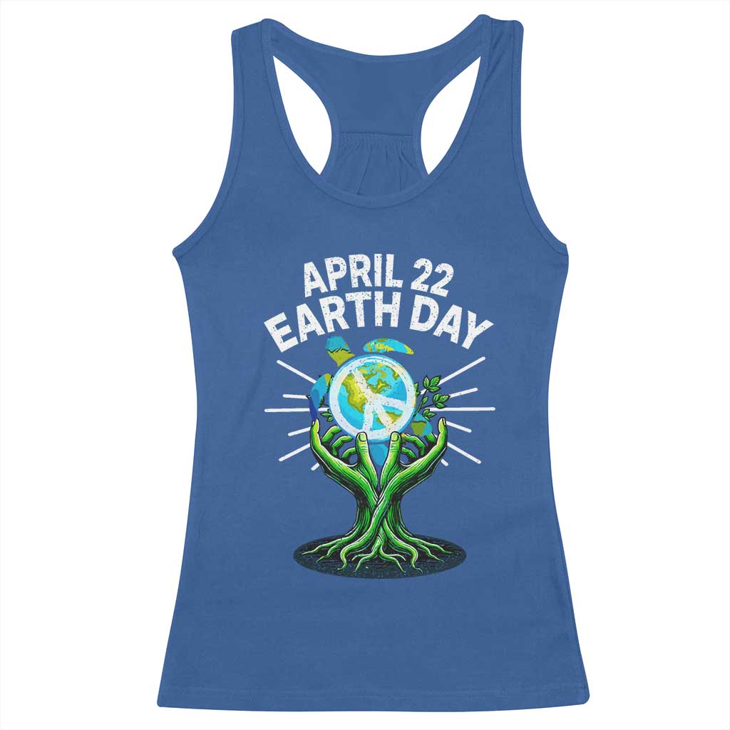 Happy Earth Day April 22 Racerback Tank Top Restore Earth Sea Turtle Tree Peace Sign TS11 Royal Blue Print Your Wear