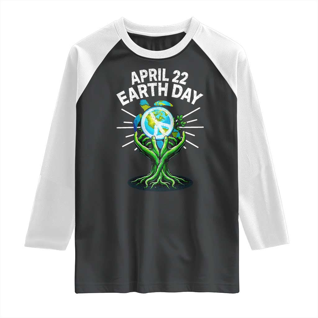 Happy Earth Day April 22 Raglan Shirt Restore Earth Sea Turtle Tree Peace Sign TS11 Black White Print Your Wear