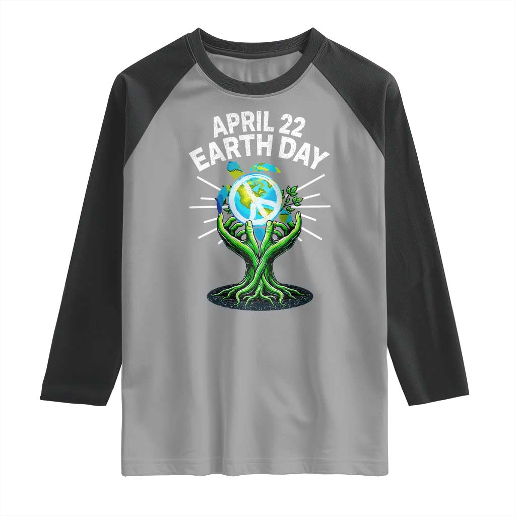 Happy Earth Day April 22 Raglan Shirt Restore Earth Sea Turtle Tree Peace Sign TS11 Sport Gray Black Print Your Wear