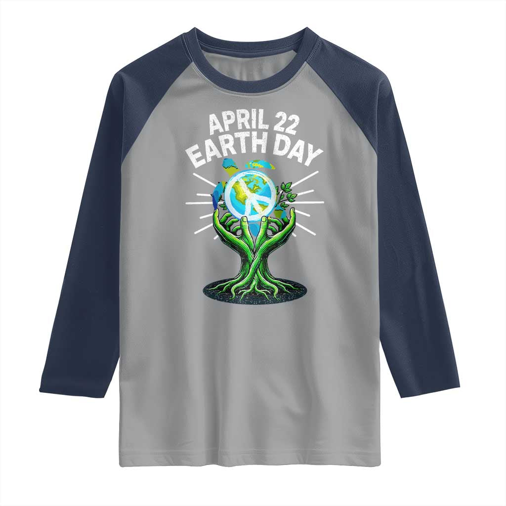 Happy Earth Day April 22 Raglan Shirt Restore Earth Sea Turtle Tree Peace Sign TS11 Sport Gray Navy Print Your Wear