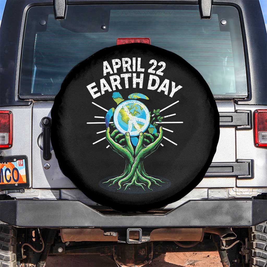 Happy Earth Day April 22 Spare Tire Cover Restore Earth Sea Turtle Tree Peace Sign TS11 No hole Black Print Your Wear