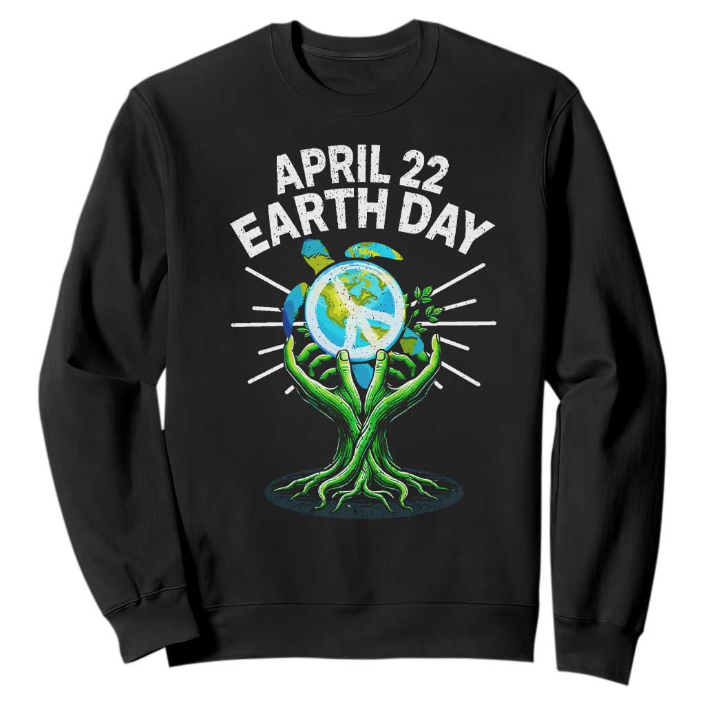 Happy Earth Day April 22 Sweatshirt Restore Earth Sea Turtle Tree Peace Sign TS11 Black Print Your Wear