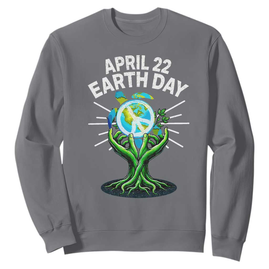 Happy Earth Day April 22 Sweatshirt Restore Earth Sea Turtle Tree Peace Sign TS11 Charcoal Print Your Wear