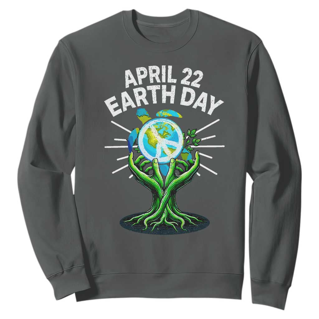 Happy Earth Day April 22 Sweatshirt Restore Earth Sea Turtle Tree Peace Sign TS11 Dark Heather Print Your Wear