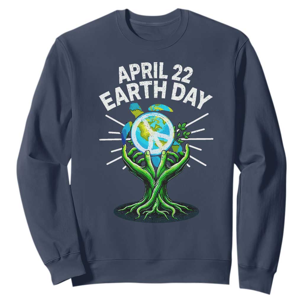 Happy Earth Day April 22 Sweatshirt Restore Earth Sea Turtle Tree Peace Sign TS11 Navy Print Your Wear