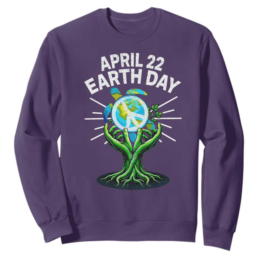 Happy Earth Day April 22 Sweatshirt Restore Earth Sea Turtle Tree Peace Sign TS11 Purple Print Your Wear