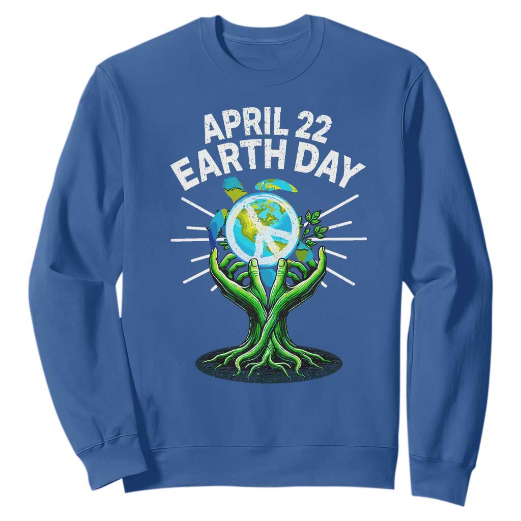 Happy Earth Day April 22 Sweatshirt Restore Earth Sea Turtle Tree Peace Sign TS11 Royal Blue Print Your Wear