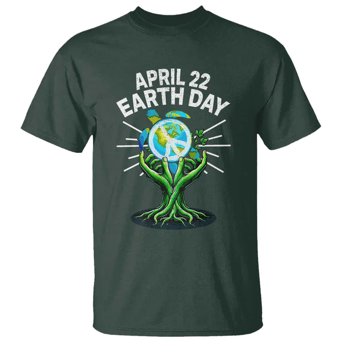 Happy Earth Day April 22 T Shirt Restore Earth Sea Turtle Tree Peace Sign TS11 Dark Forest Green Print Your Wear