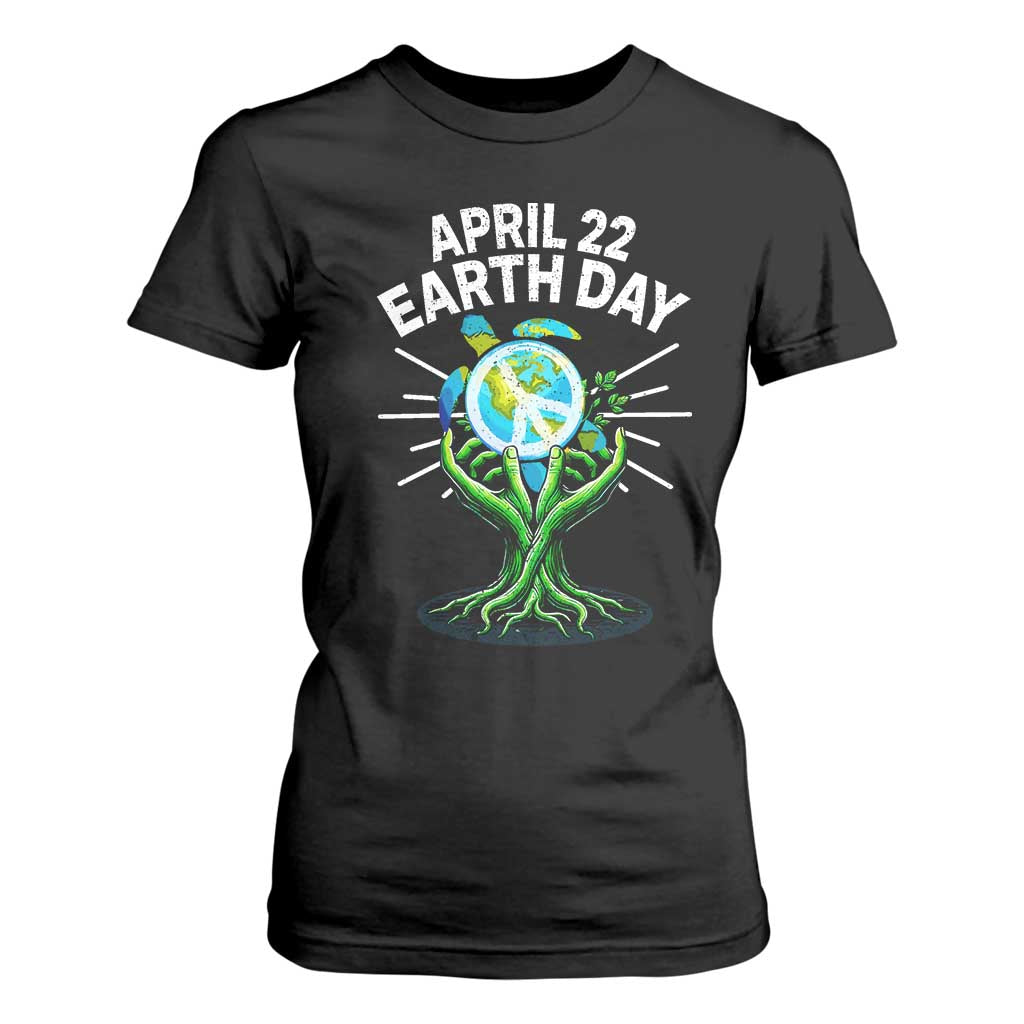 Happy Earth Day April 22 T Shirt For Women Restore Earth Sea Turtle Tree Peace Sign TS11 Black Print Your Wear
